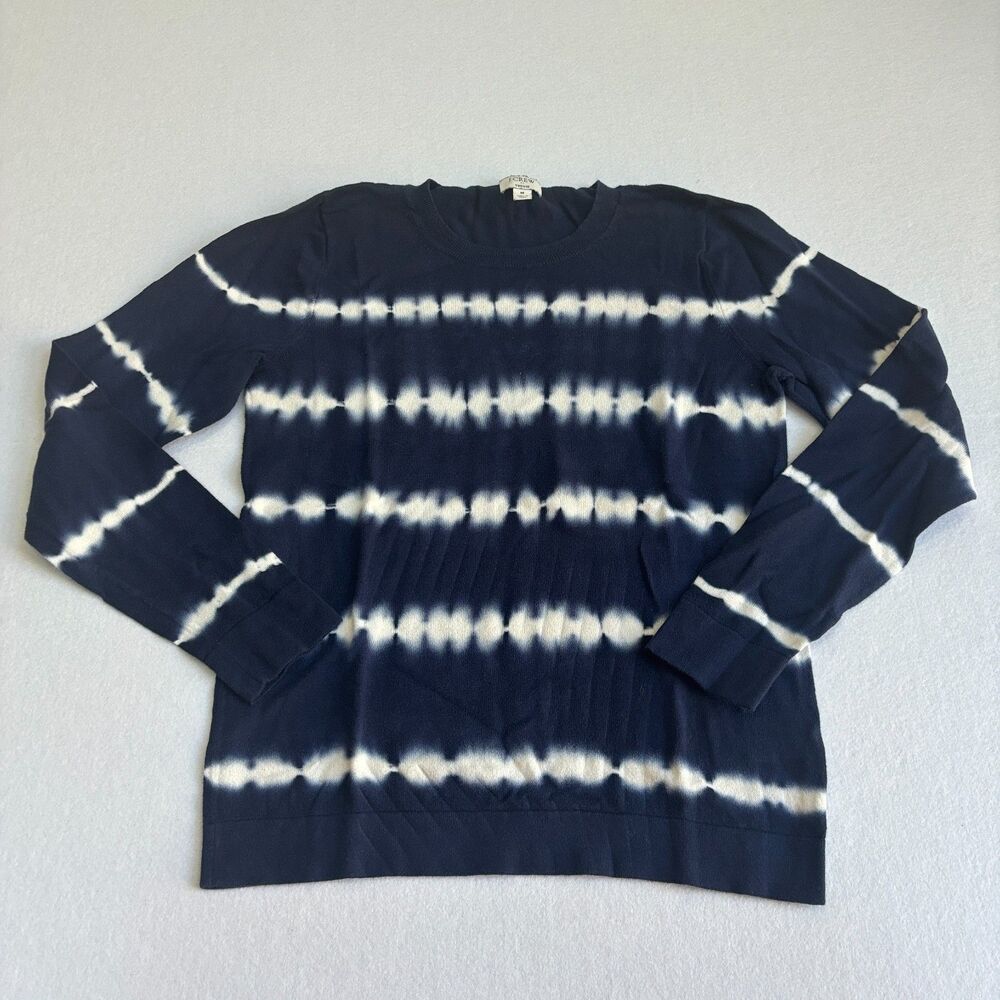 J. Crew Lightweight Sweater Women's M Navy Blue White Tie Dye 100% Cotton Preppy